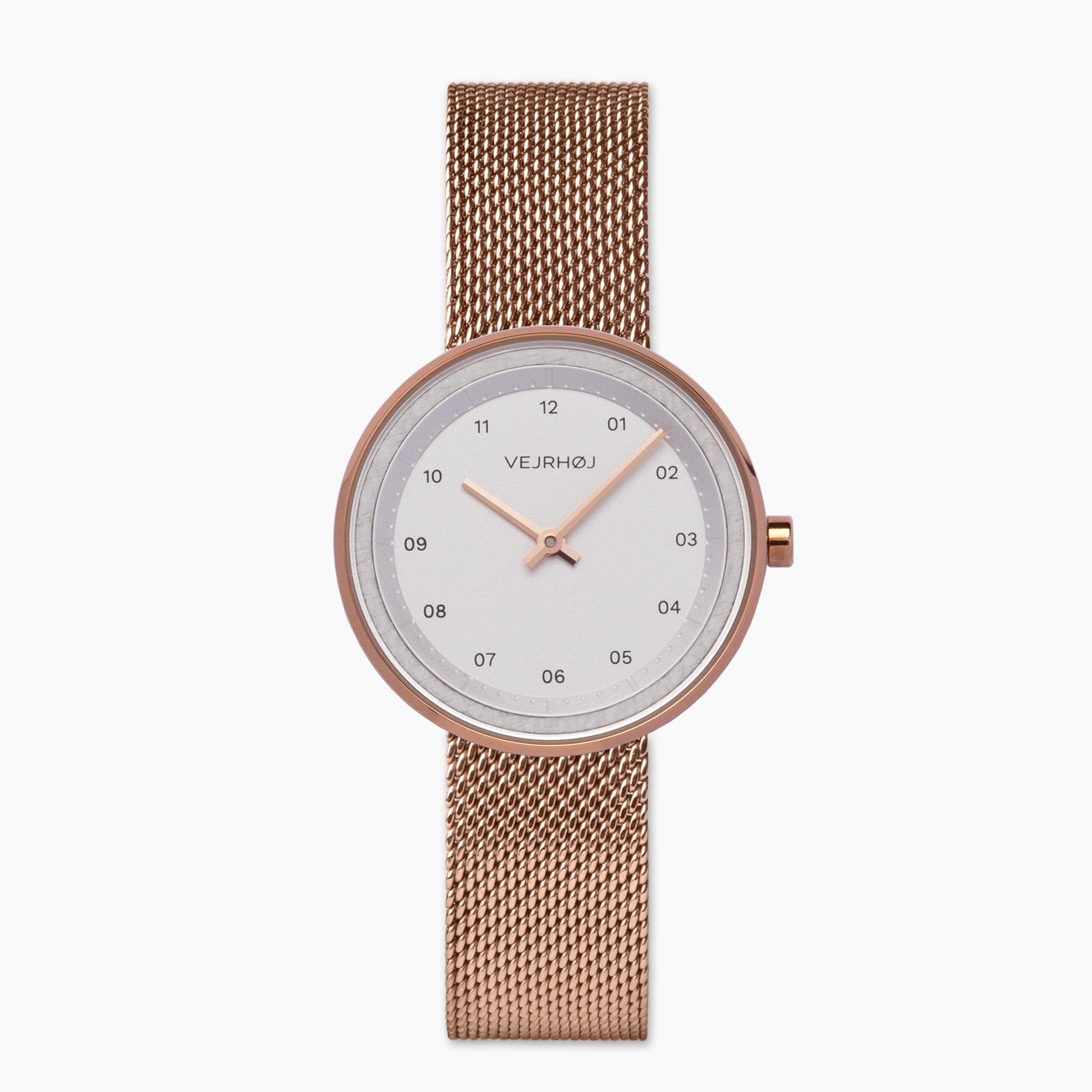 Petite ARCTIC mesh. Ladies' watch, white dial with rose gold hands and case.