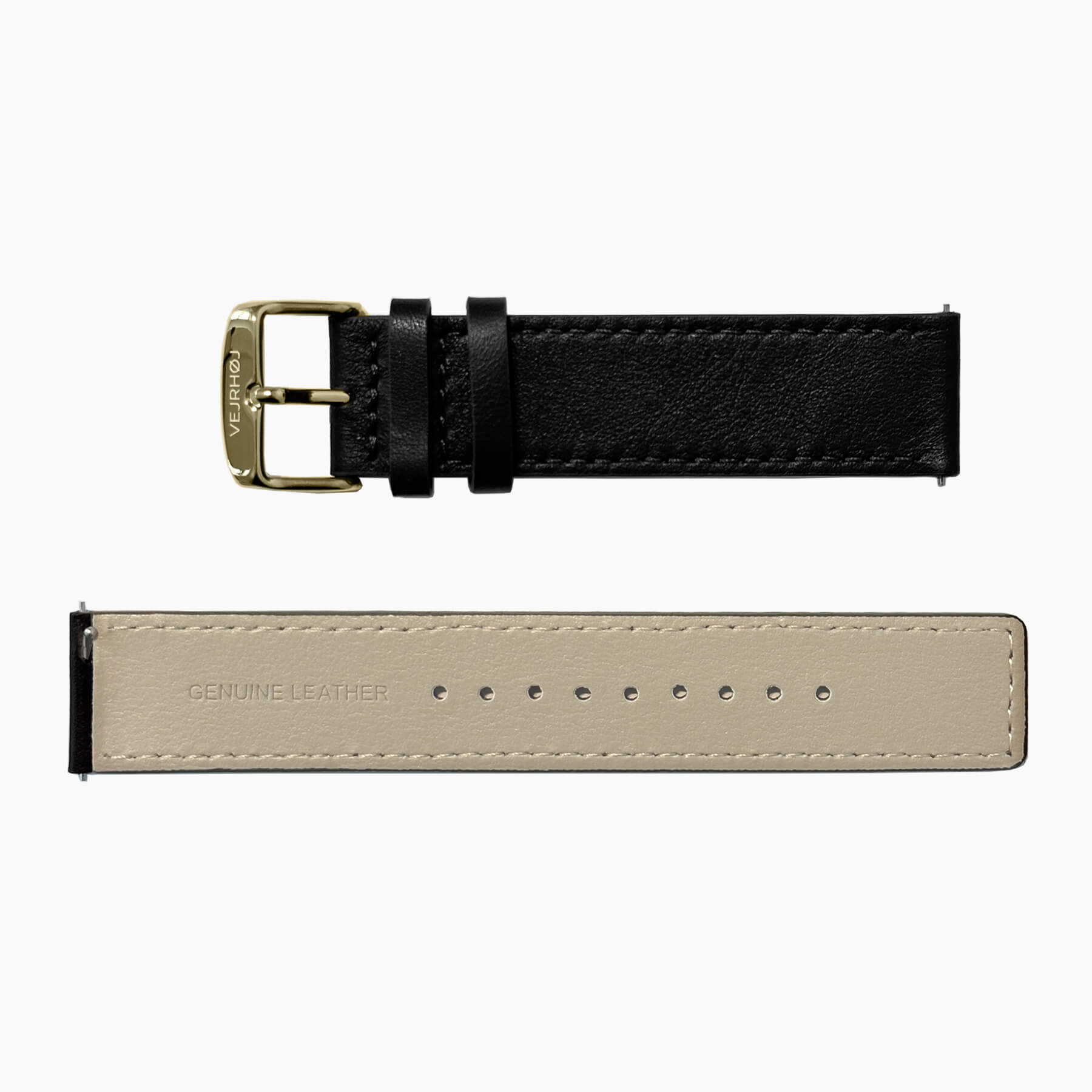 black strap with gold buckle