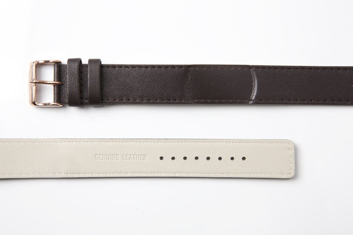 Long dark brown strap with Rose Gold buckle