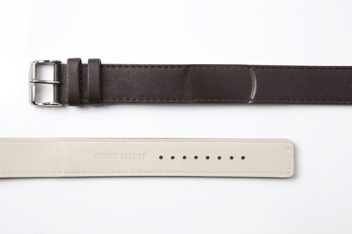 Long brown strap with silver buckle