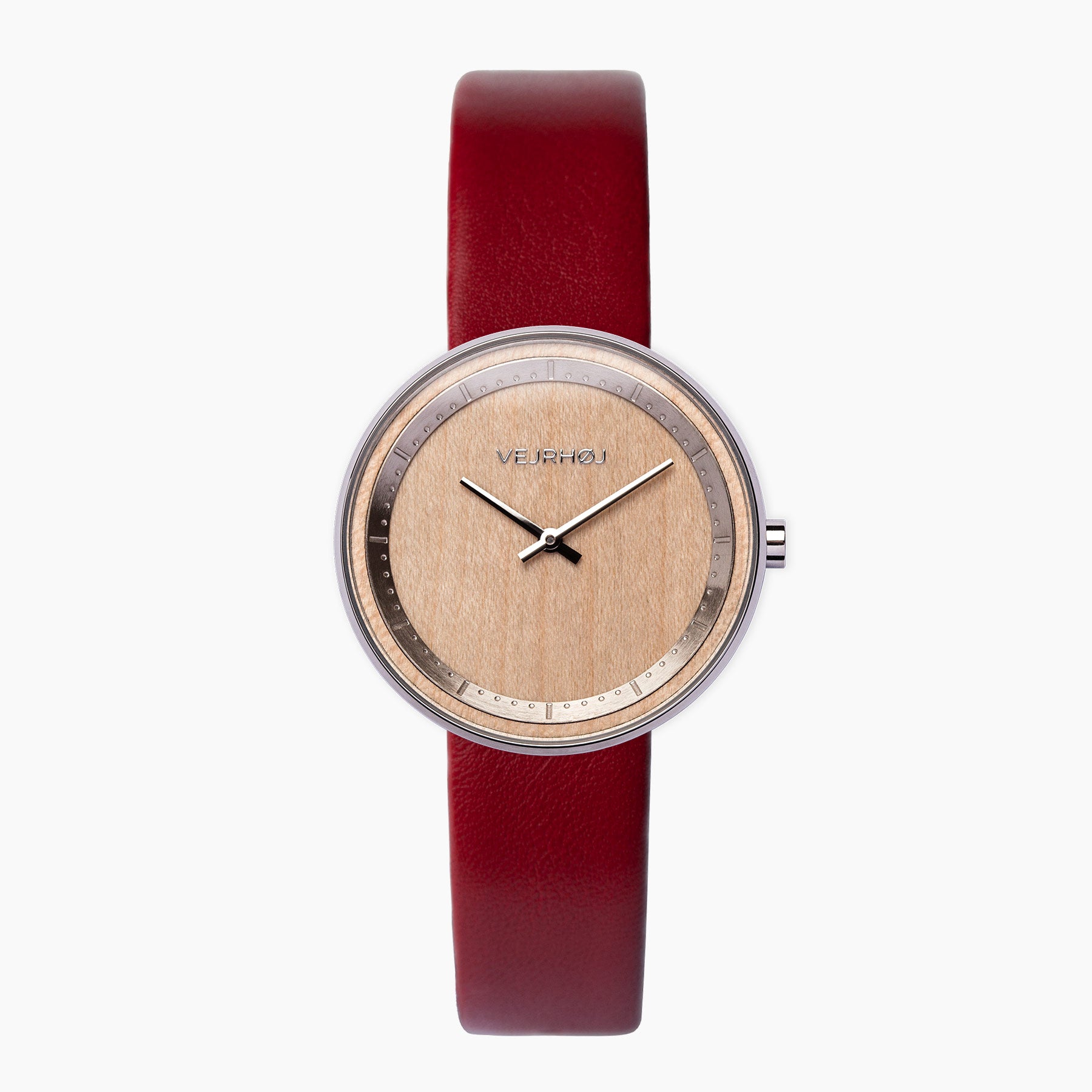 Women's wood watch with a red strap VEJRHØJ