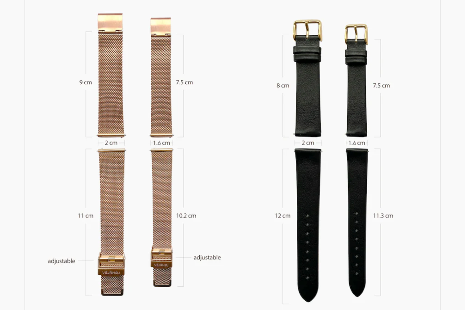 The lengths and width of our straps