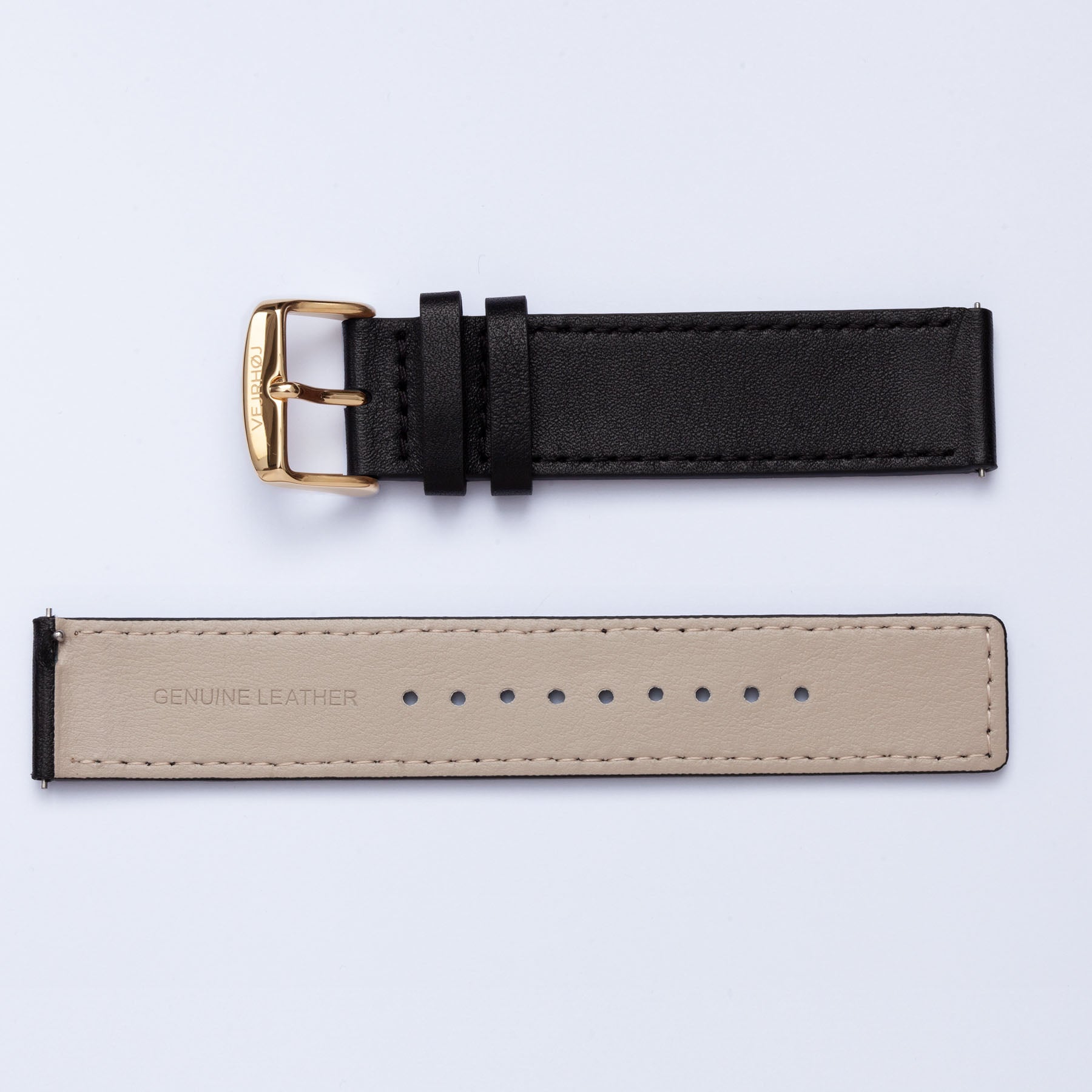 black strap with gold buckle