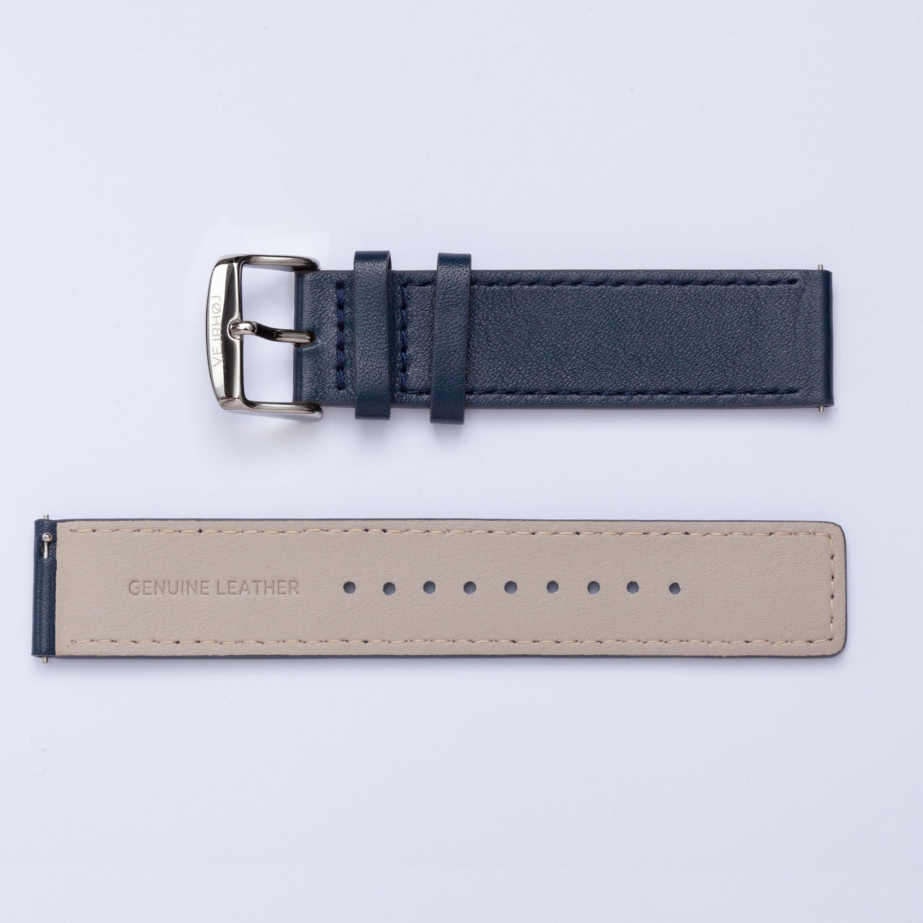 blue leather strap for men's watch with a silver buckle VEJRHØJ 