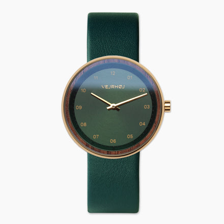 Emerald - Green Stainless Steel Dial / Walnut Wood / Gold Hands