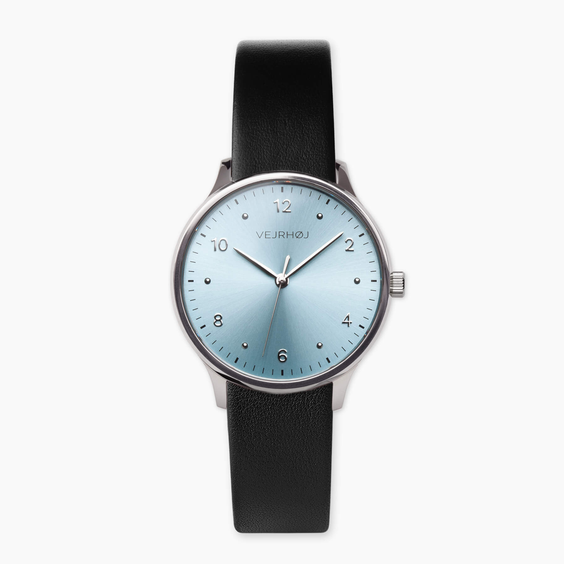 Vejrhoj Petite Royal blue packshot showing off the blue sunray dial encircled by a silvery case