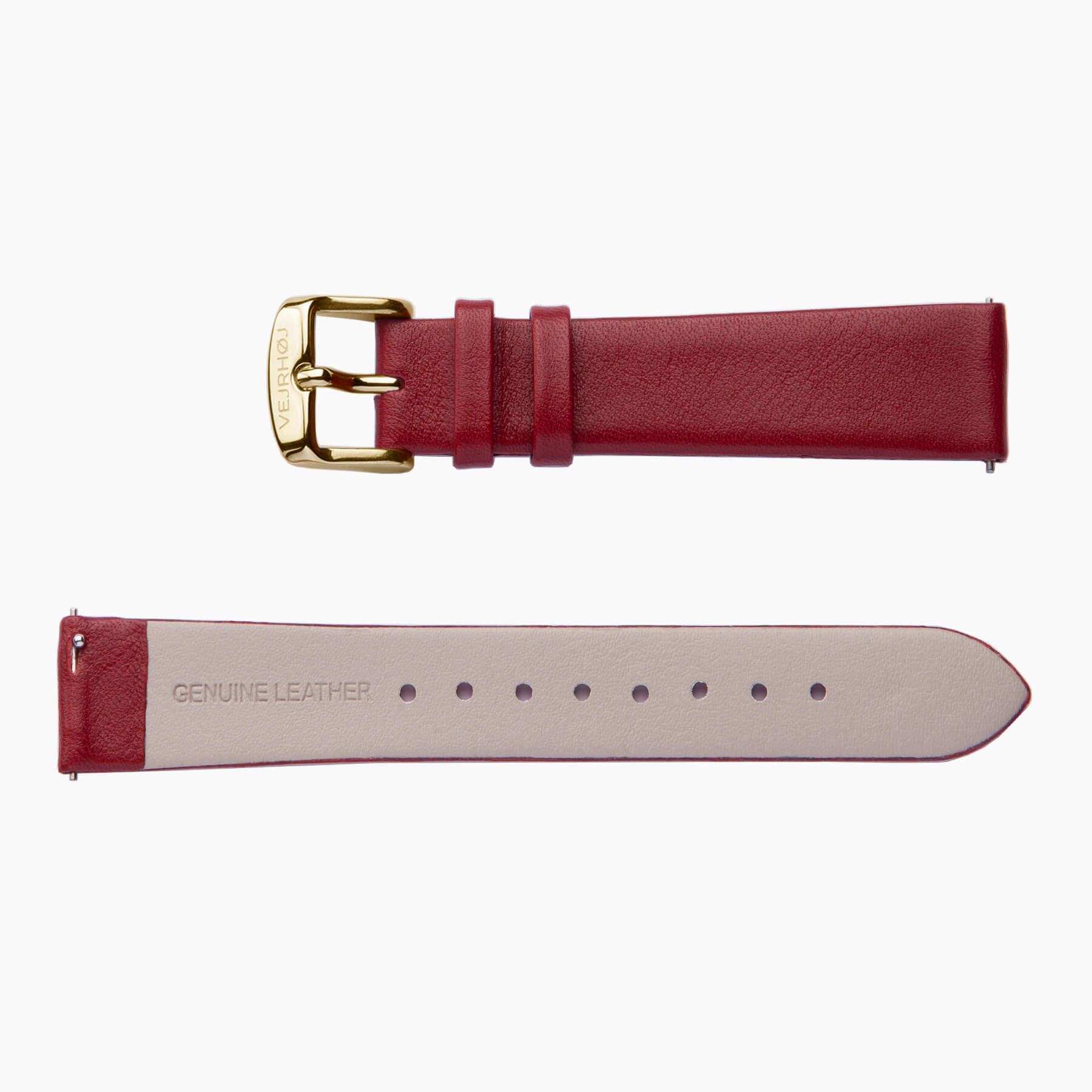 Red strap with golden buckle
