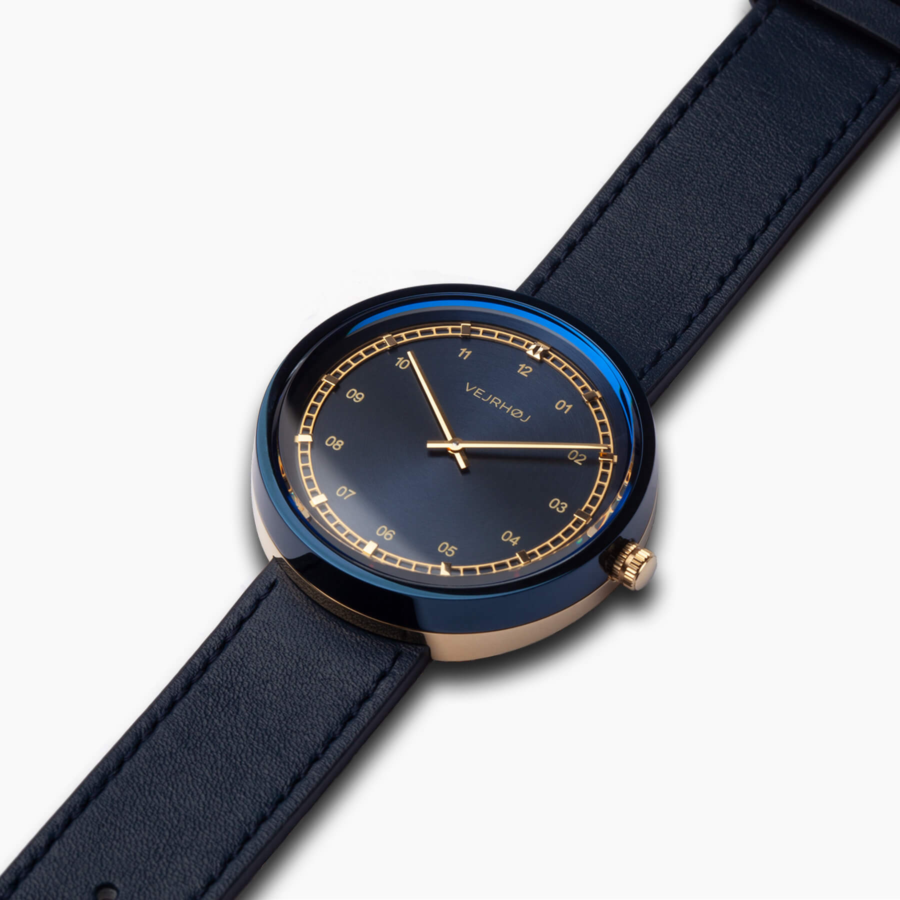 VEJRHØJ men's wooden watch with blue dial and golden hands