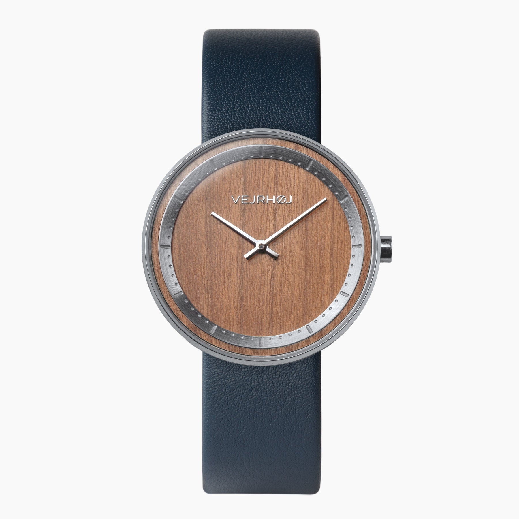 Wooden watch with steel casing and blue straps