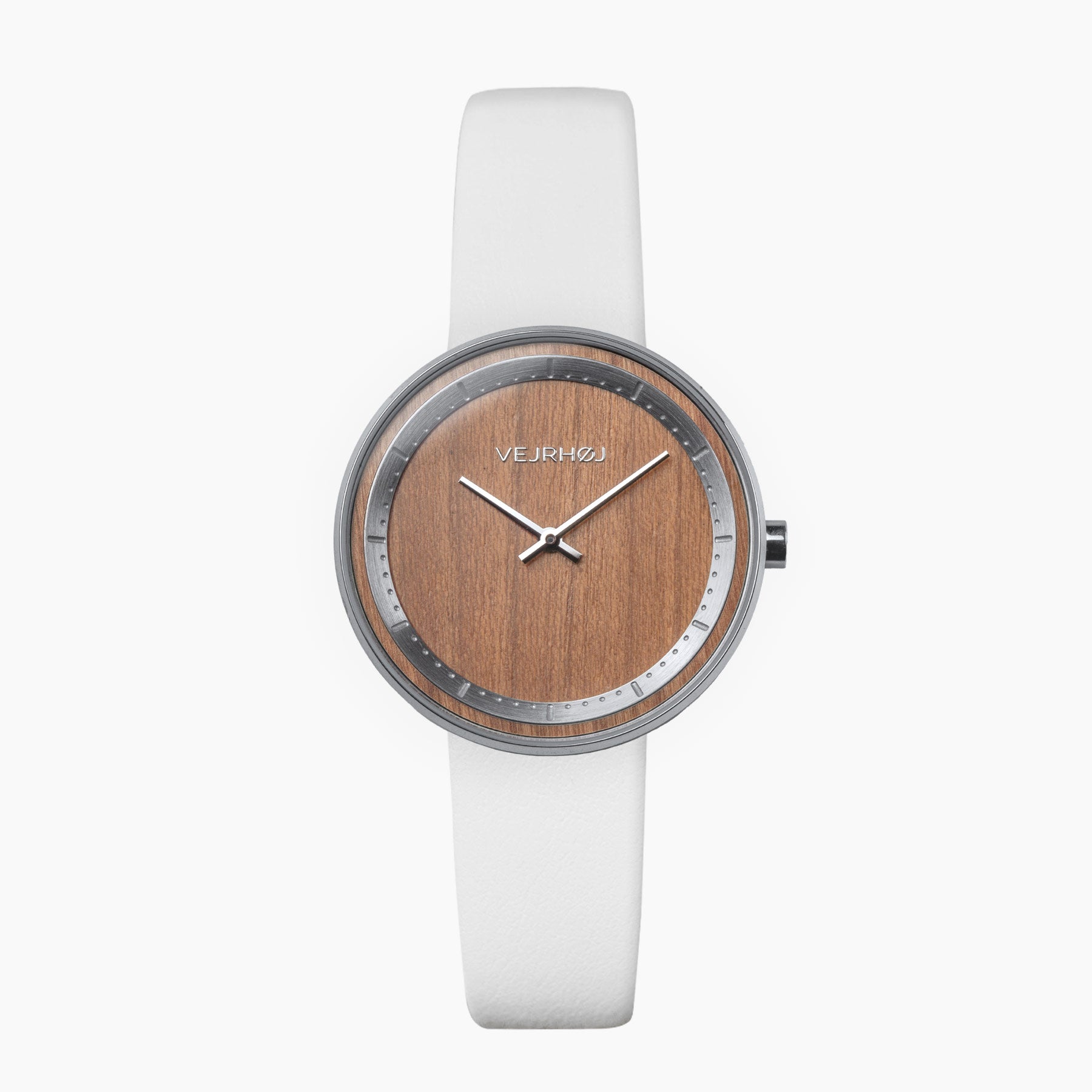 cherry wood watch for women with a white strap - VEJRHØJ