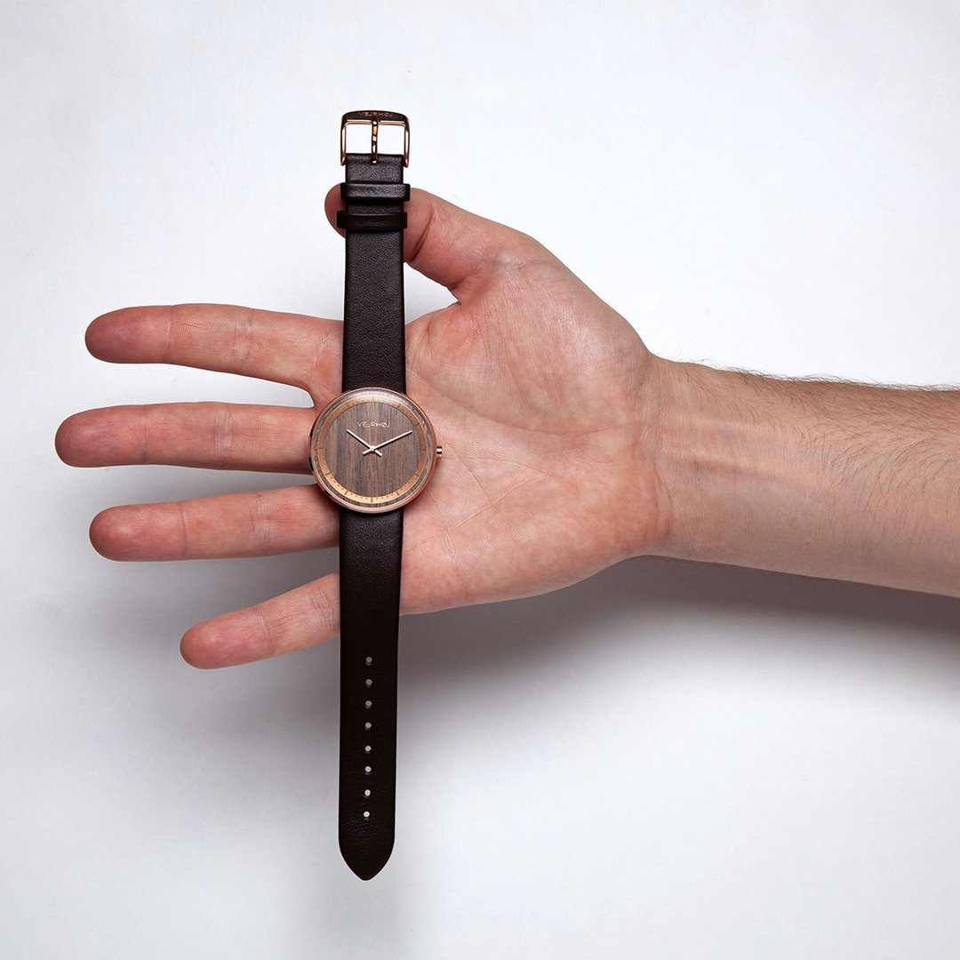 The ROSE wood watch on a hand