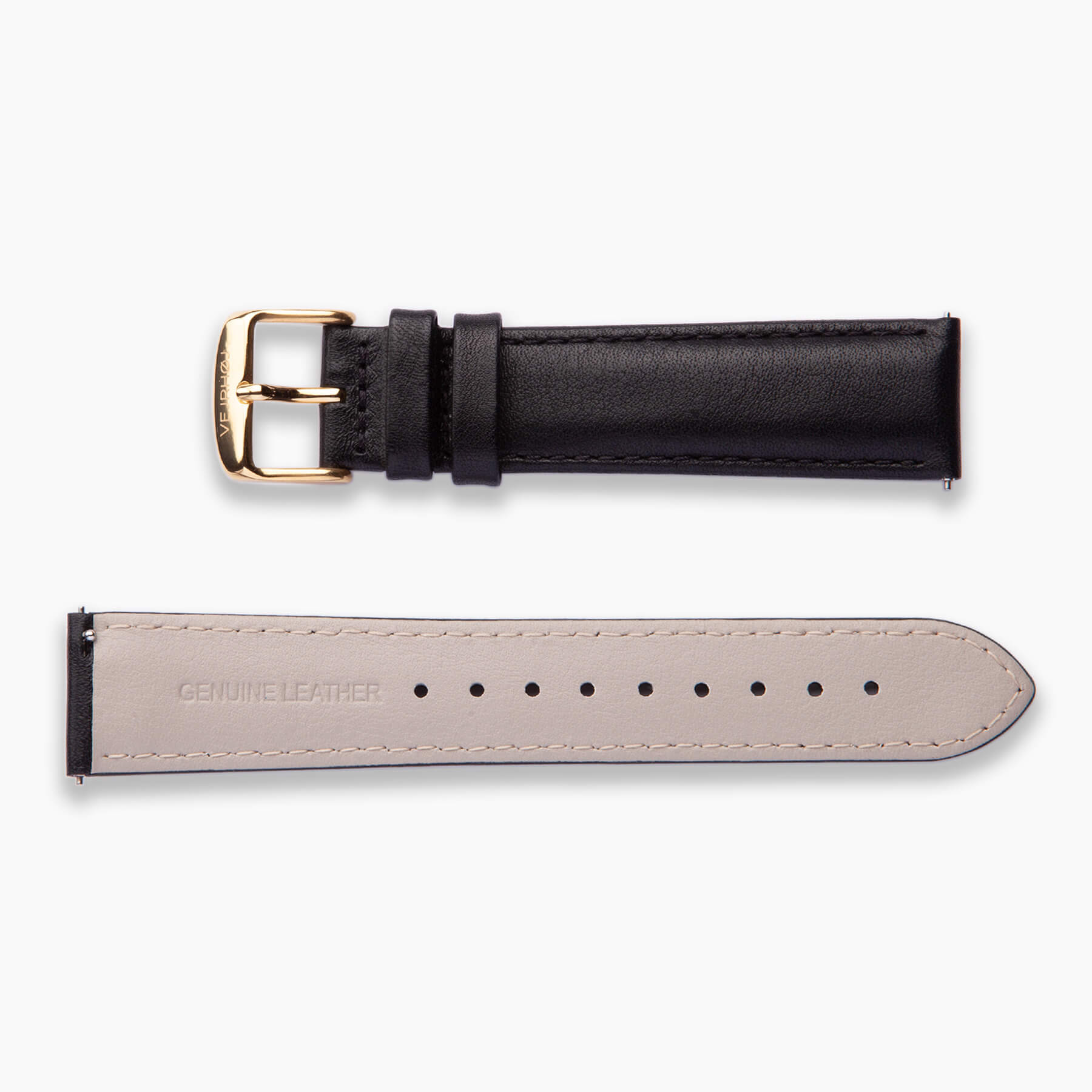 black strap with gold buckle
