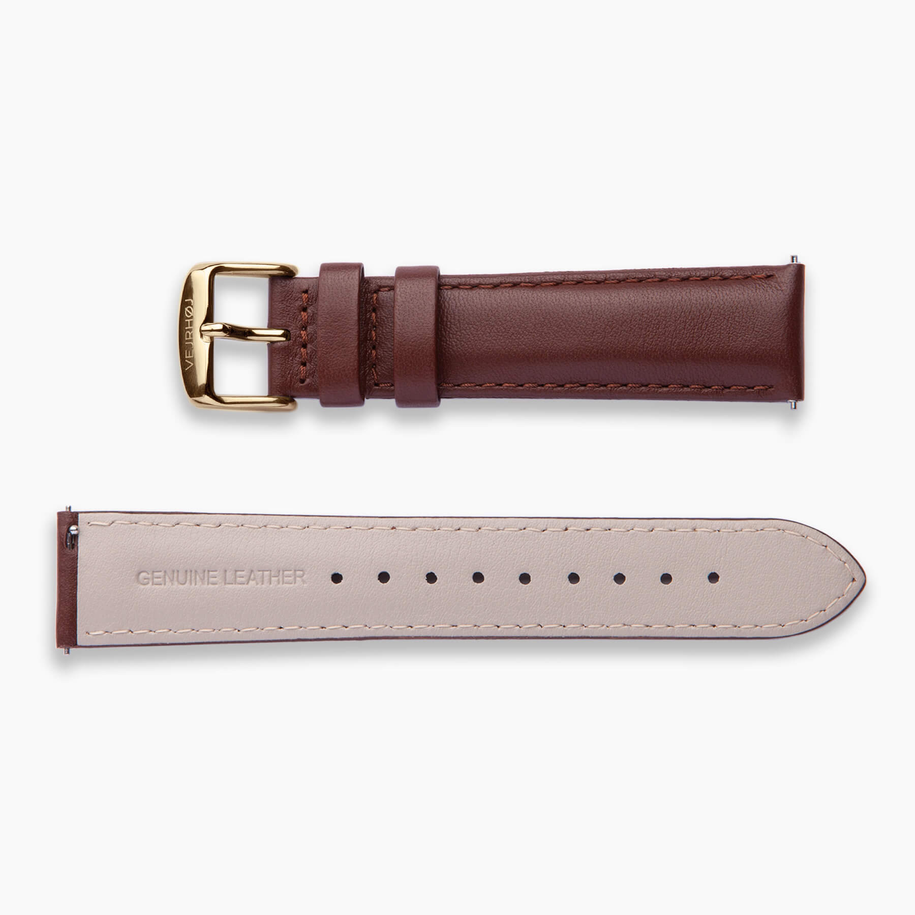 brown strap with gold buckle