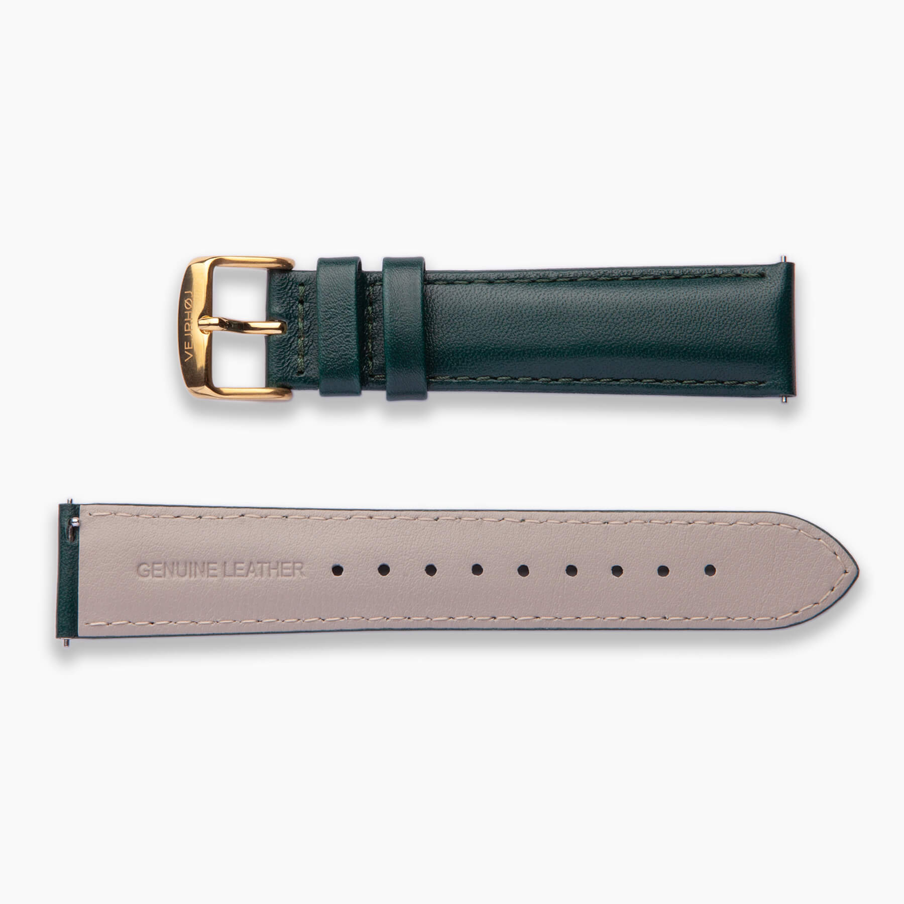 Green strap with golden buckle