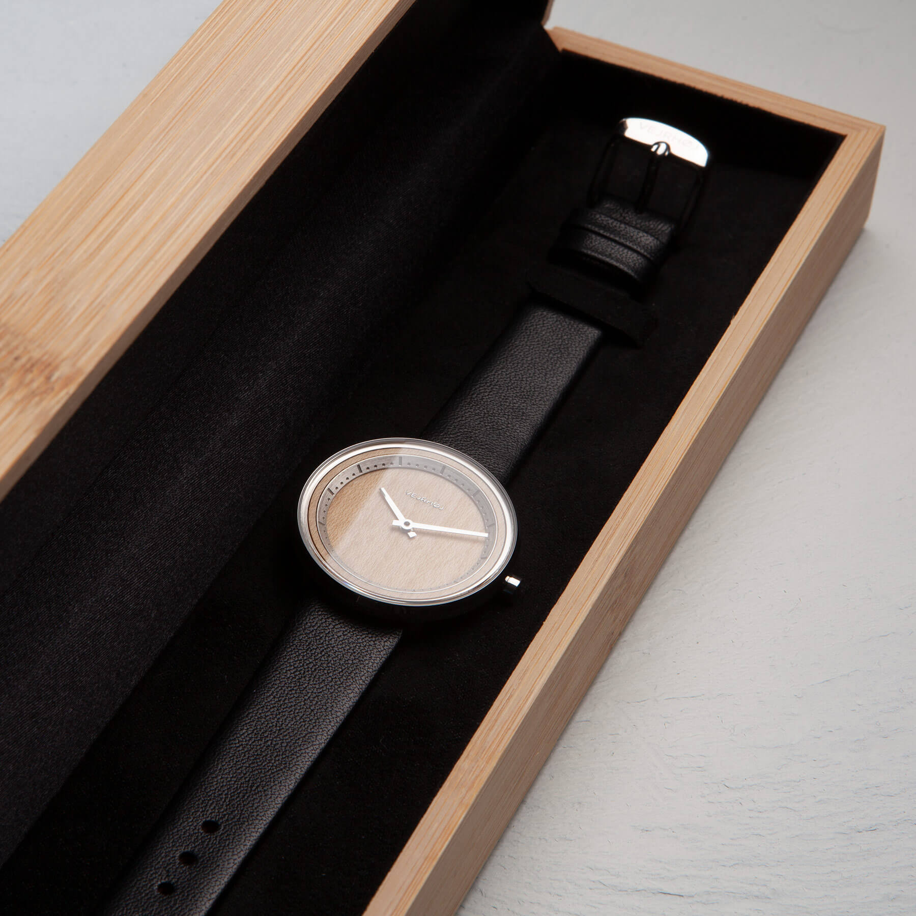 wooden watch for women placed in wooden box