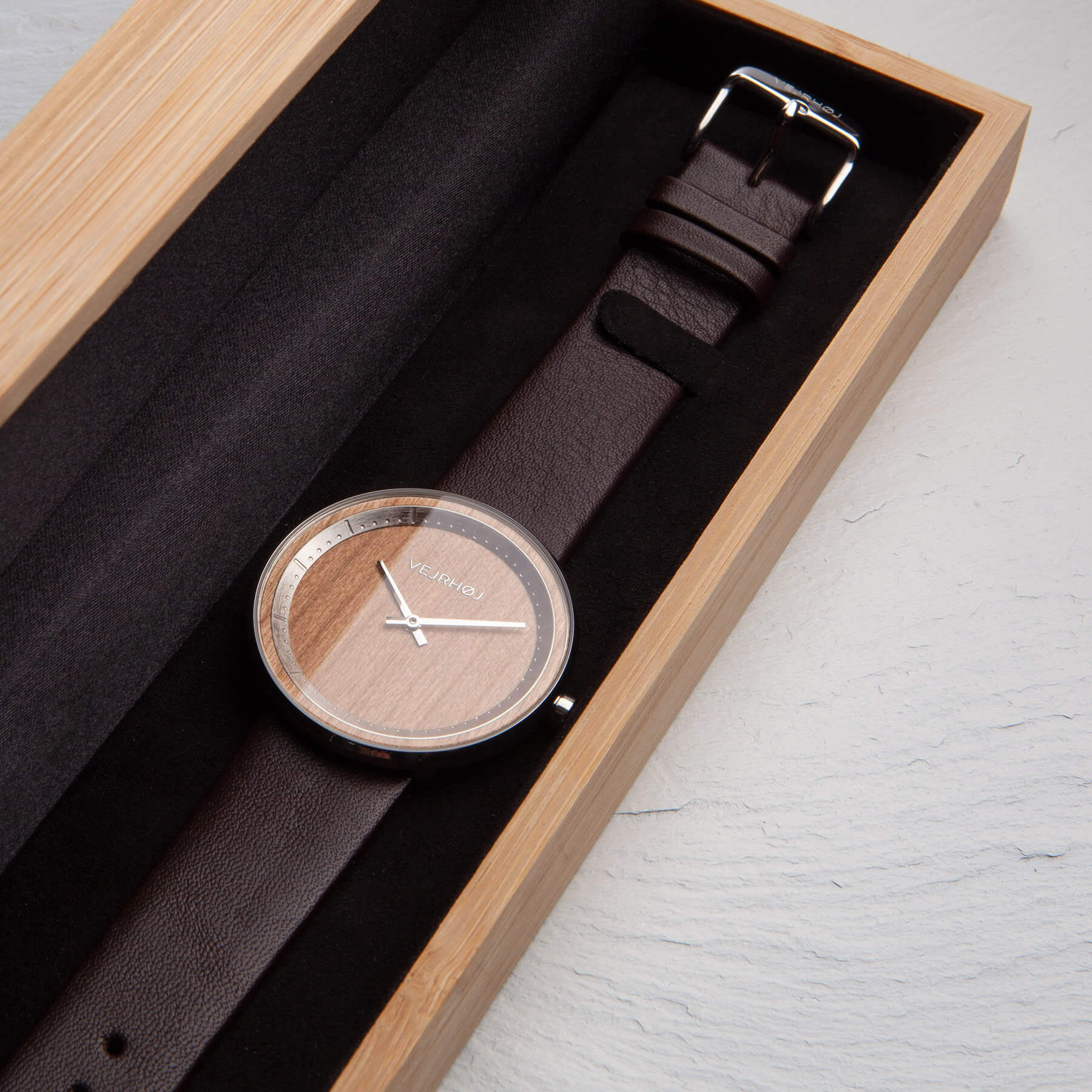 simple wood watch in a wooden box